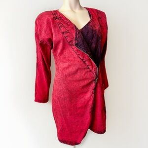 Vintage‎ 80’s Red Punk Rock Acid Wash Zipper Pocket Asymmetrical Dress M